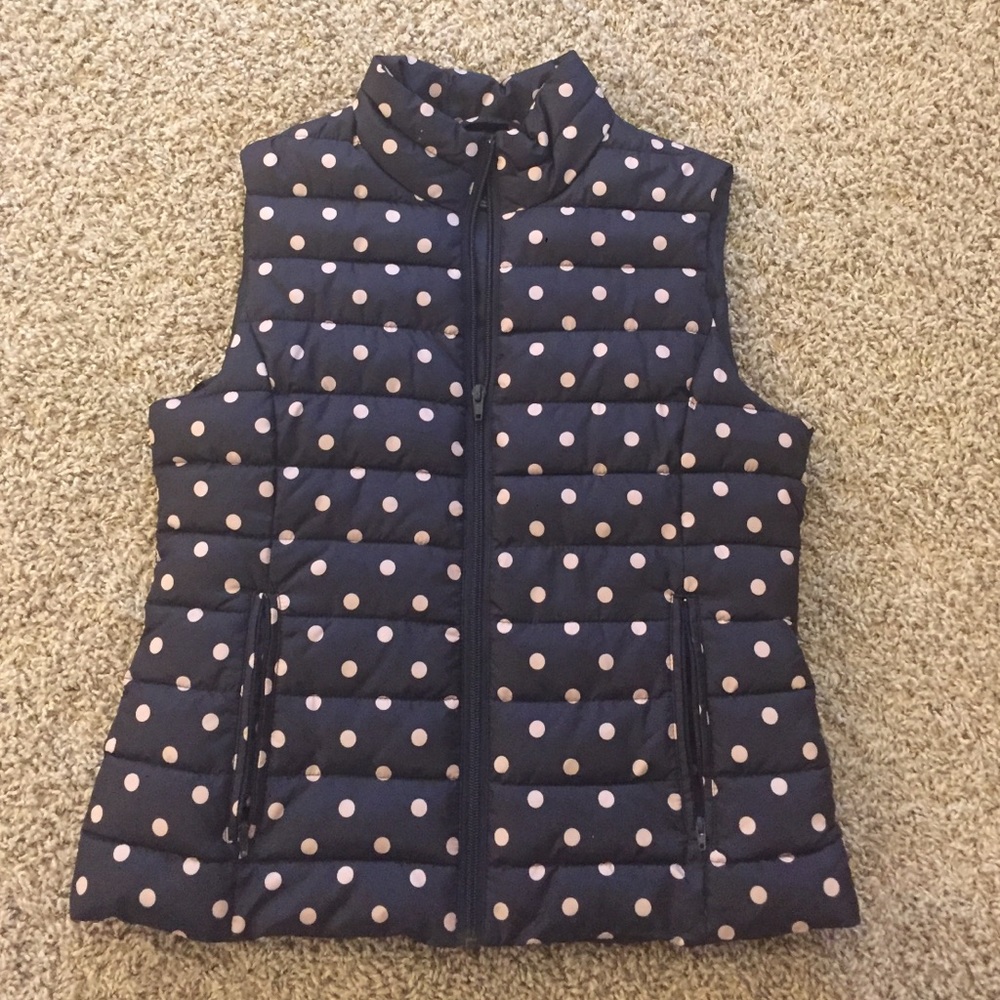 Loft Navy Polka Dot Puffer Vest, Small